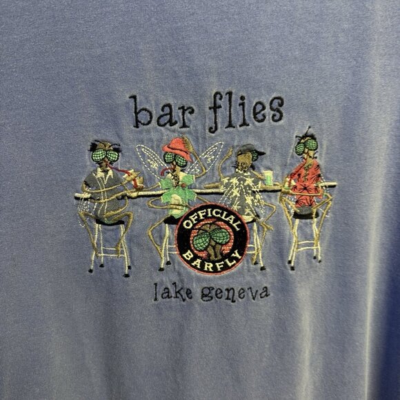Vintage Bar Flies Lake Geneva Travel Tourist T Shirt Mens 2XL 26x27 Embroidered - Picture 4 of 8